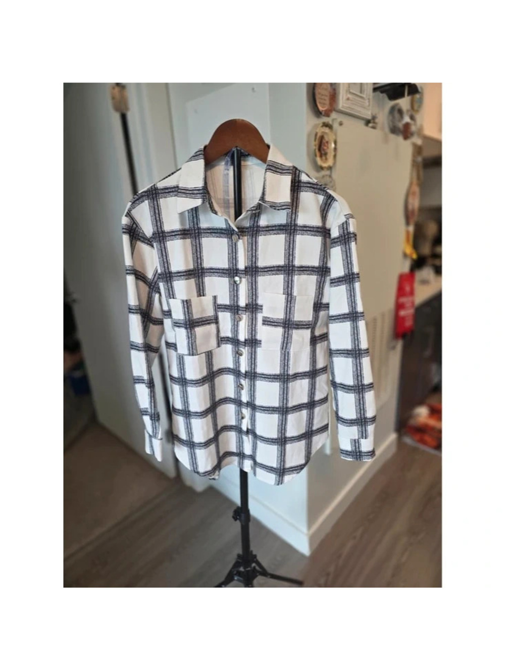 White and Black Checkered Button-Up Shirt Size Small